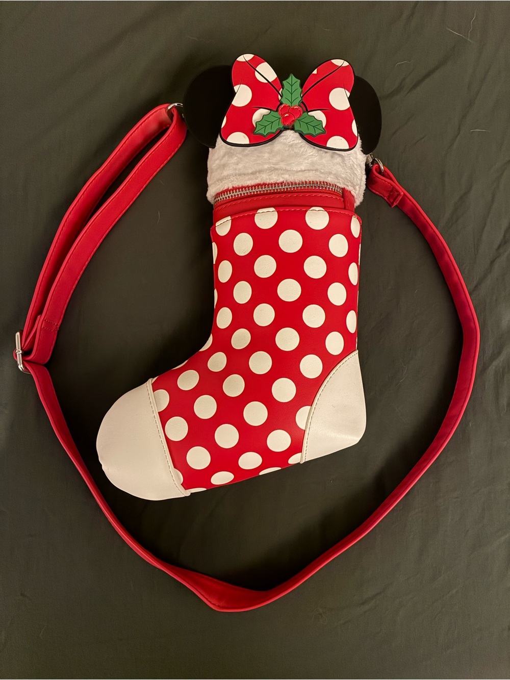 Disney Loungefly Minnie Mouse Red Polka Dot Holiday Stocking Crossbody Bag